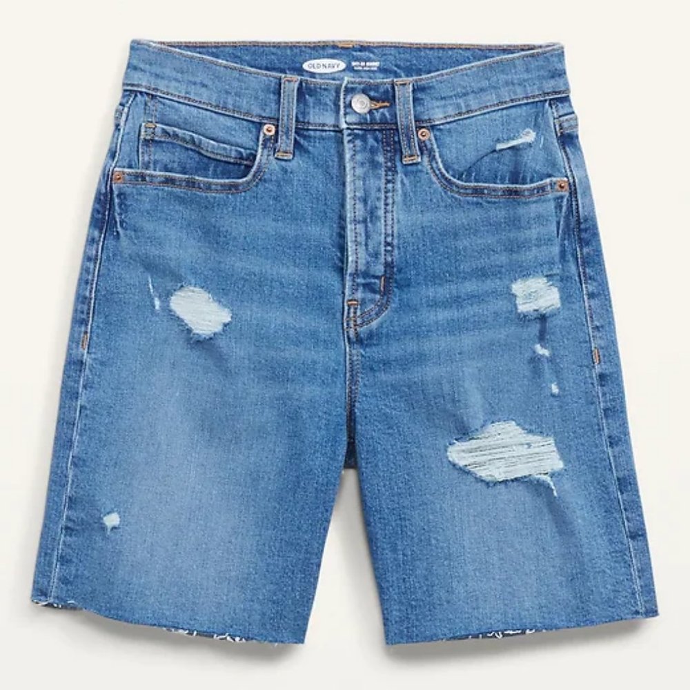 Extra High-Waisted Button Ripped Jean Shorts for Women Size 8